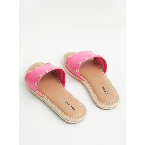 Torrid Hot Pink Faux Leather Studded Espadrille Slides Sz 9 EXTRA WIDE WIDTH - Picture 3 of 13
